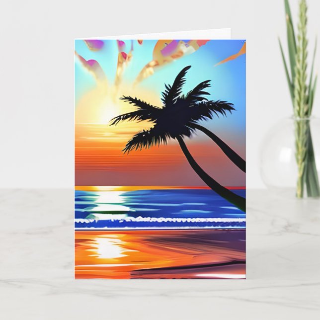 Tropischer Strand und Sonnenuntergang Karte (Vorderseite)