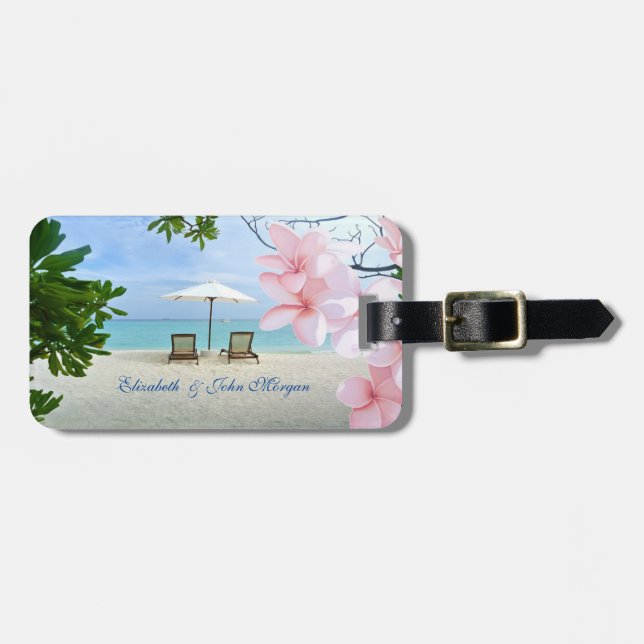 Tropischer Strand, Vorsitz, hawaiianische Blume Gepäckanhänger (Vorderseite horizontal)