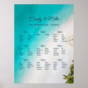 Tropischer Strandhochzeits-Monogramm-Sitzplan Poster