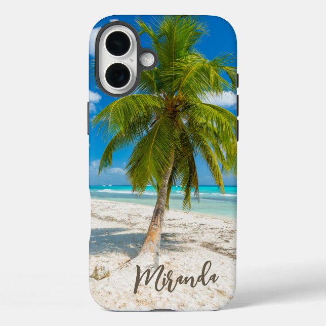 Tropischer Strandpalmenbaum Personalisiert iPhone 16 Plus Hülle (Rückseite)