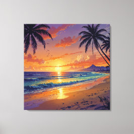 Tropischer Strandsonnenuntergang - Illustrationsst Leinwanddruck