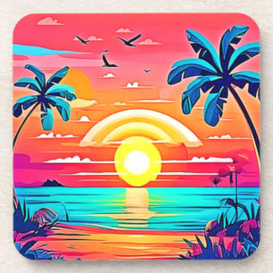 Tropischer Strandsonnenuntergang mit Regenbogen Getränkeuntersetzer