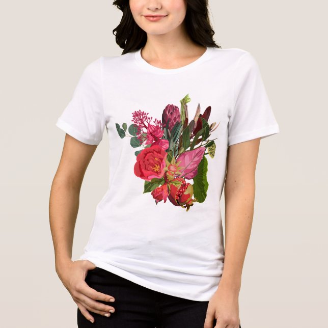 Tropischer Strauß mit roten Blume. Tri-Blend Shirt (Vorderseite)