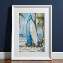 Tropischer Surfboard Küstenwand-Kunstprint Poster