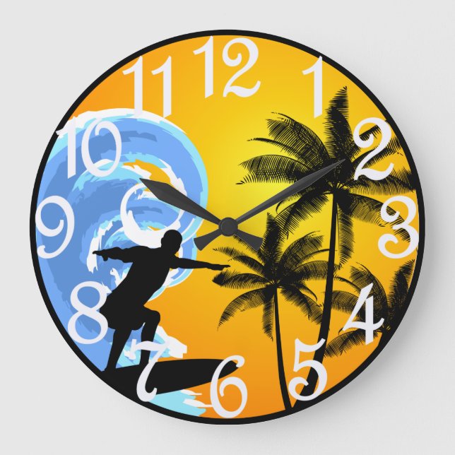 Tropischer Surfer  Große Wanduhr (Vorderseite)