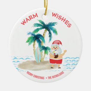 Tropischer Surfing-Santa-Strand Weihnachtsgrüße Keramik Ornament