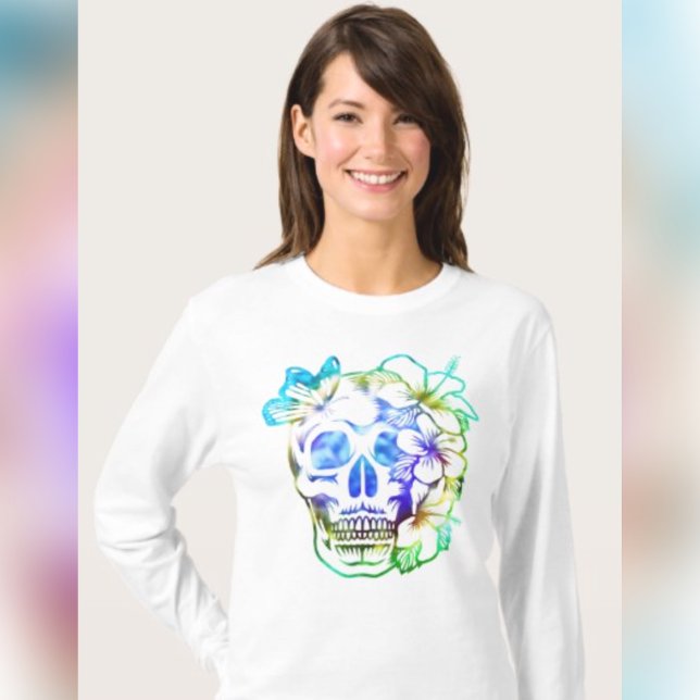 Tropischer T - Shirt (Tropical Skull & Butterfly T-Shirt )