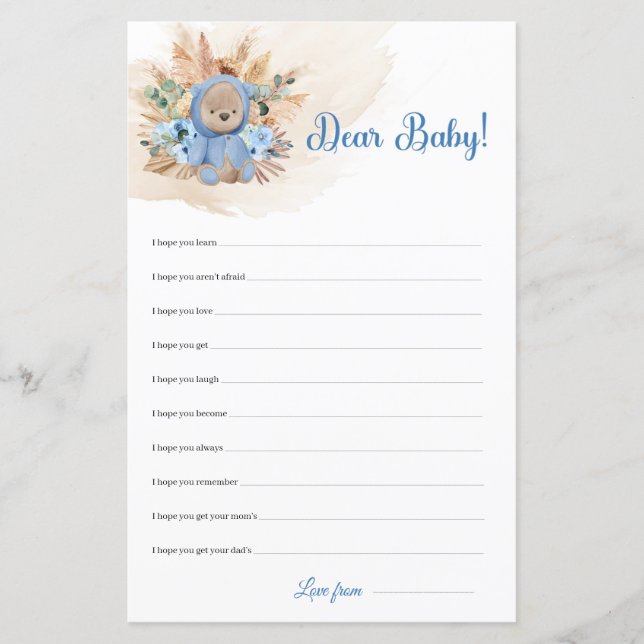 Tropischer Teddybär Pampas blau Liebe Baby Wünsche (Vorderseite)
