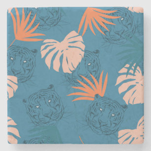 Tropischer Tiger auf Tiefblau Steinuntersetzer