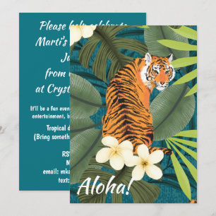 Tropischer Tiger Hawaiian Palm Dschungel Aquamarin Einladung