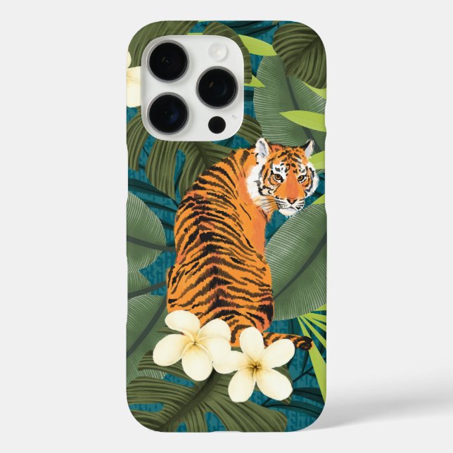 Tropischer Tiger Hawaiian Palm Dschungel Aquamarin iPhone 16 Pro Hülle (Rückseite)