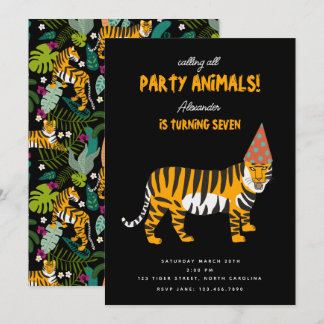 Tropischer Tiger Jungle Kinder Party Tiere Geburts Einladung