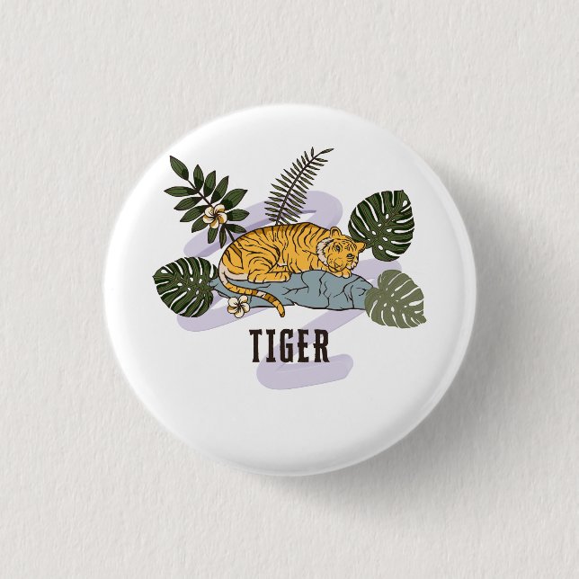 Tropischer Tiger Ruhe Button (Vorderseite)