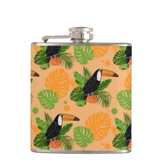 Tropischer Toucan Bird Nahtloses Muster Flachmann (Vorderseite)