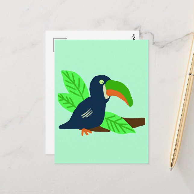 Tropischer Toukan auf Zweig Postkarte (Vorderseite/Rückseite Beispiel)