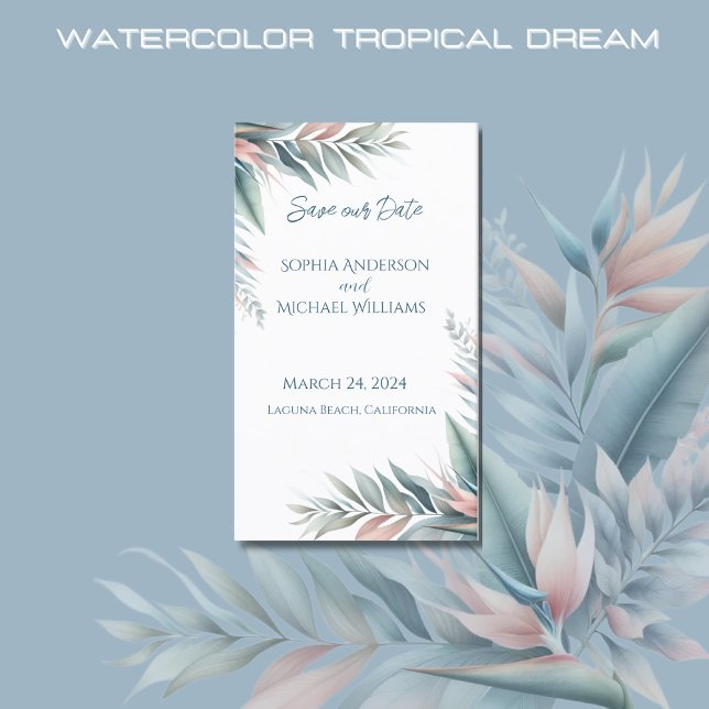 Tropischer Traum - Hochzeiten Save the Date- Visitenkarte (Watercolor Tropical Dream Wedding Save the Date-Coastal-Pastel Colors)