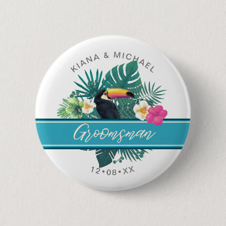 Tropischer Trauzeuge für Wasserfarben Aquamarin ID Button