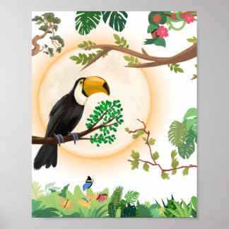 Tropischer Tukane-Vogel & Dschungelblätter Ästheti Poster