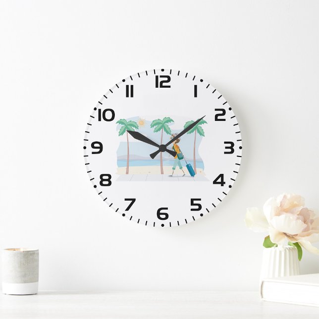 Tropischer Urlaub Reisende Spaß Beach Reisen Große Wanduhr (Von Creator hochgeladen)