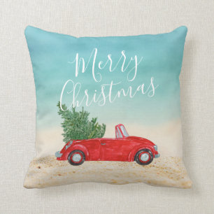 Tropischer Urlaub Vintage-Rotes Auto Weihnachtsbau Kissen