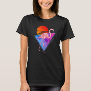 Tropischer Vaporwave Retro Palmen Vogel Rosa Fla T-Shirt