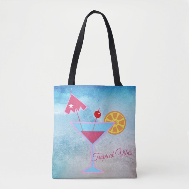 Tropischer Vibes-blaues u. rosa Tasche (Vorderseite)