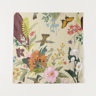 Tropischer Vintage-Blumen-Teppich Wandteppich