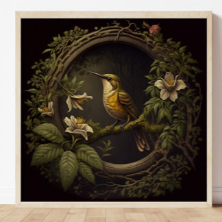 Tropischer Vintage-Vogel und Blumen Poster