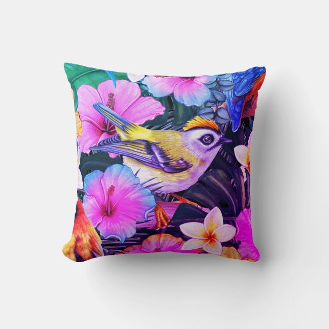Tropischer Vogel-Blütenkopf-Druckkissen Kissen (Vorderseite)