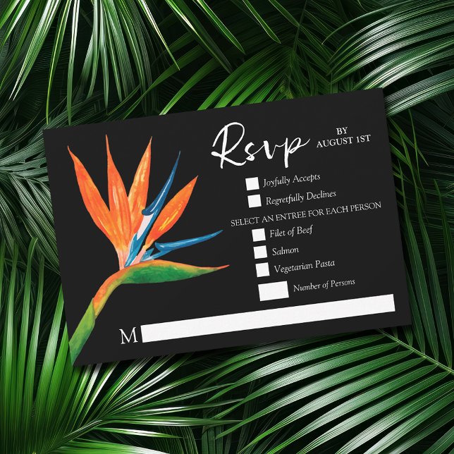 Tropischer Vogel des Paradieses Botanische Hochzei RSVP Karte (Tropical Bird of Paradise RSVP Cards)