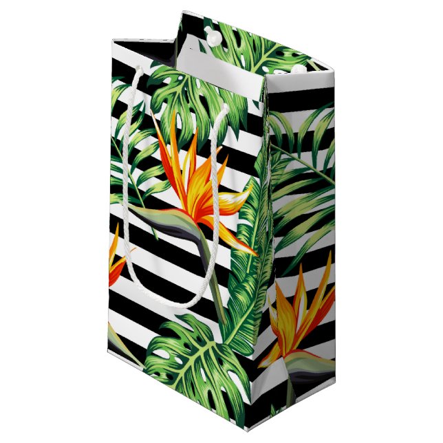 Tropischer Vogel des Paradieses Streifen Kleine Geschenktüte (Vorderseite Schrägansicht)