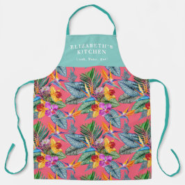 Tropischer Vogel des Paradieses und des Orchideen Schürze