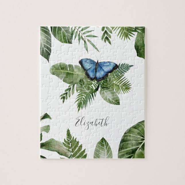 Tropischer Wald Blau Schmetterling Personalisierte (Vertikal)