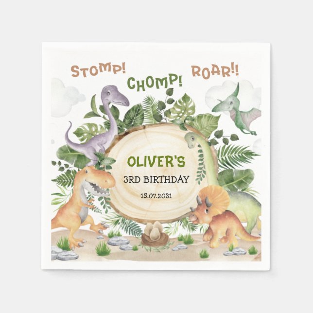 Tropischer Wald Dinosaur Boys Geburtstagsparty Serviette (Vorderseite)