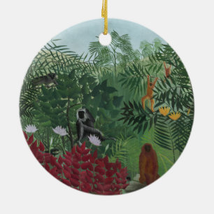 Tropischer Wald mit Affen und Schlange (Rousseau) Keramik Ornament