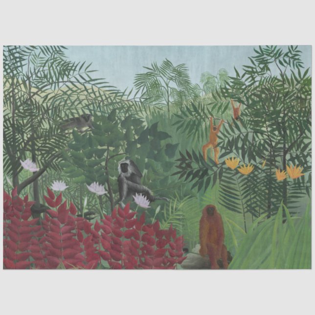 Tropischer Wald mit Affen und Schlange (Rousseau) Seidenpapier (Vorderseite)