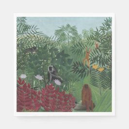 Tropischer Wald mit Affen und Schlange (Rousseau) Serviette