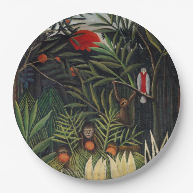 Tropischer Wald mit Affen von Henri Rousseau Pappteller (Vorderseite)