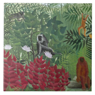 Tropischer Wald mit Monkeys, 1910 (Öl auf Fliese