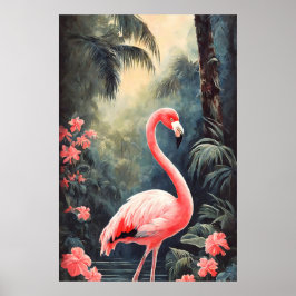 Tropischer Wald Pink Flamingo Vintag Poster