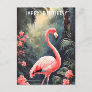 Tropischer Wald Rosa Flamingo Vintage Postkarte