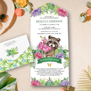 Tropischer Wald Süßes Florales Waschbär-Baby-Showe All In One Einladung