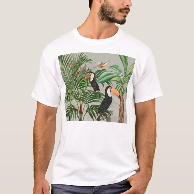 Tropischer Wald & Toucan Birds T-Shirt (Vorderseite)