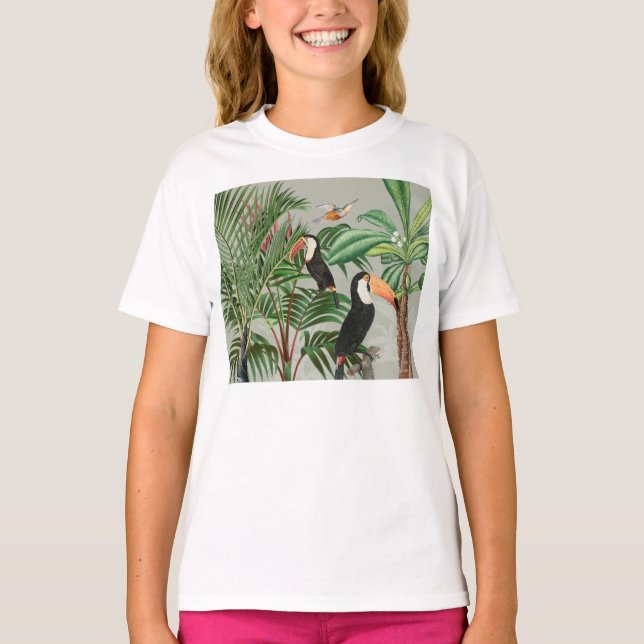 Tropischer Wald & Toucan Birds T-Shirt (Vorderseite)