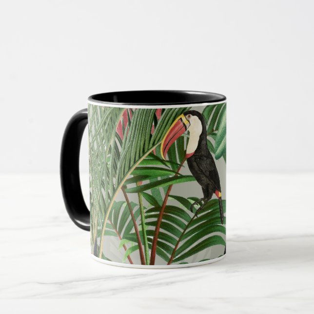Tropischer Wald und farbenfrohe Vögel Tasse (Vorderseite Links)