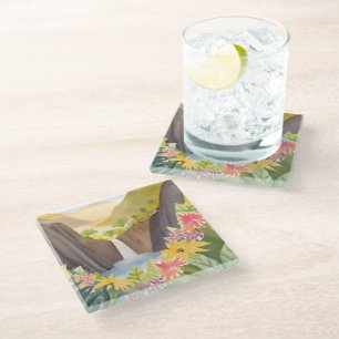 Tropischer Wasserfall   Florale Wasserfarbenlandsc Glasuntersetzer