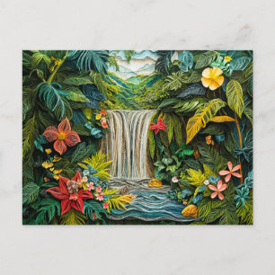Tropischer Wasserfall im lebendigen Quilling-Stil Postkarte