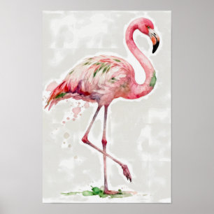 Tropischer Wasserfarben-Rosa-Flamingo auf Weiß Poster