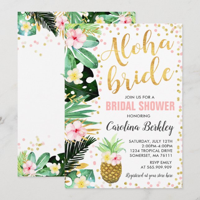 Tropischer Watercolor-BlumenBrautparty-Karte Einladung (Vorne/Hinten)