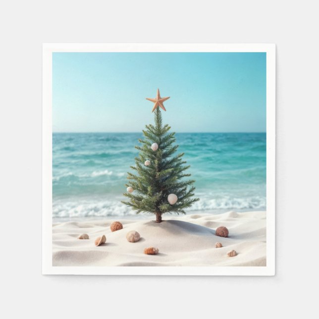 Tropischer Weihnachtsbaum am Strand Serviette (Vorderseite)